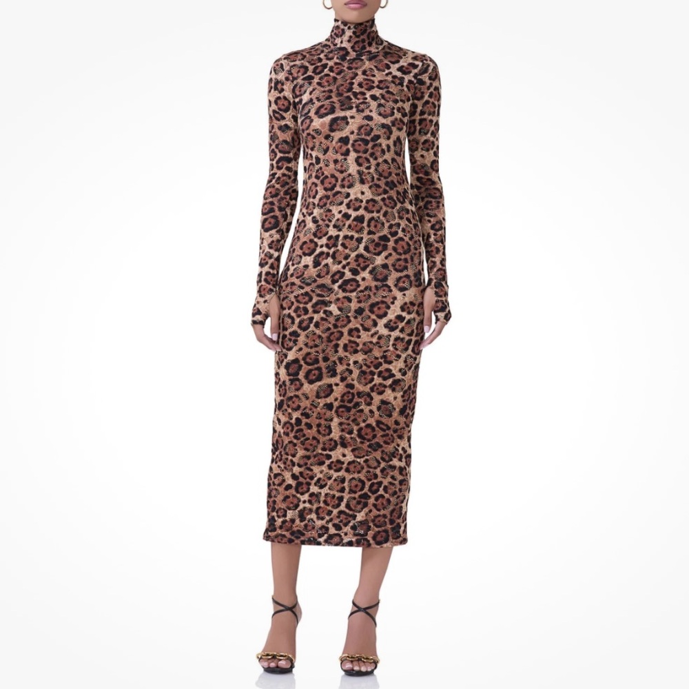 NEW AFRM Sold Out Shailene Turtleneck Long Sleeve Animal Print Lace Dress